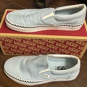 blue vans slip ons with checkered rims